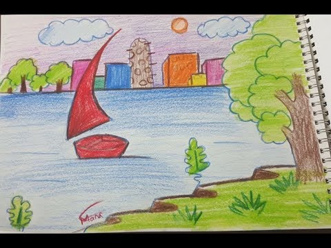 رسم منظر طبيعي للاطفال - تعلم طريقه رسم مناظر طبيعيه للاطفال